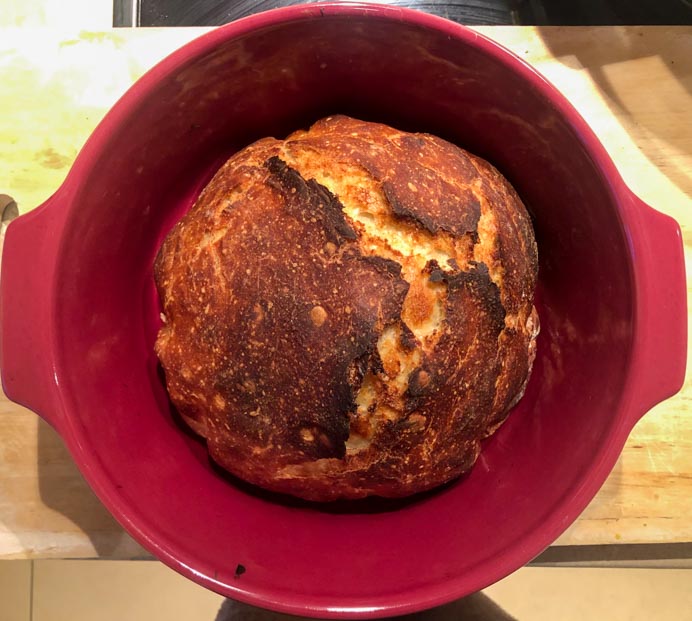 No-knead bread recipe cooked in a Dutch oven.