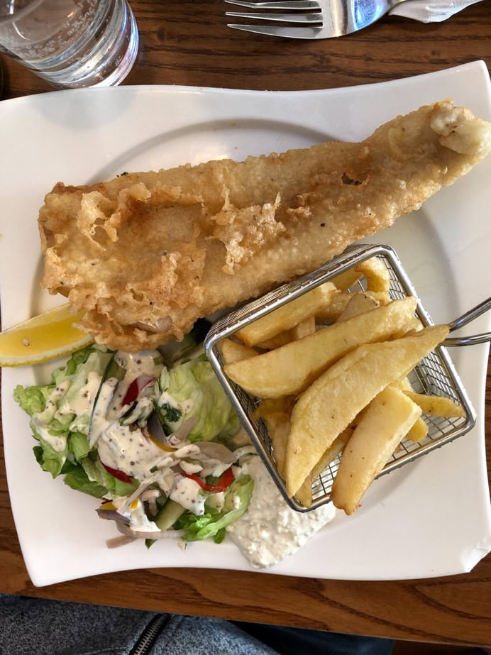 Things to do in Cahir Tipperary Ireland. Photo of fish and chips in the River Cafe.