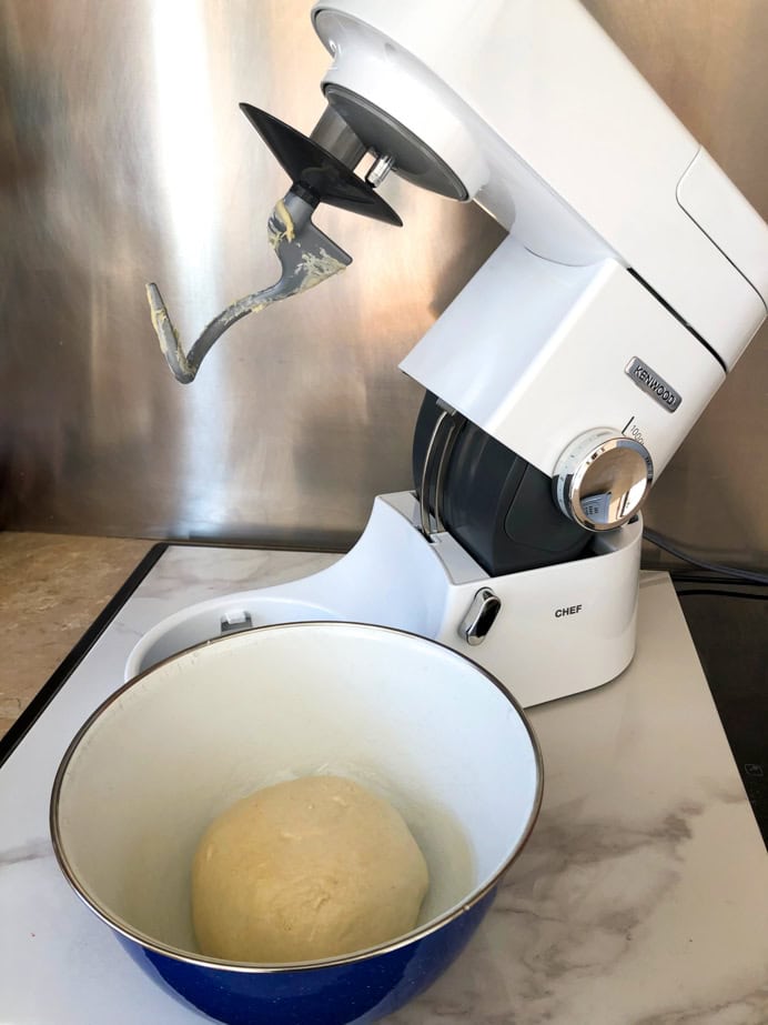 Kenwood Chef stand mixer with dough hook.