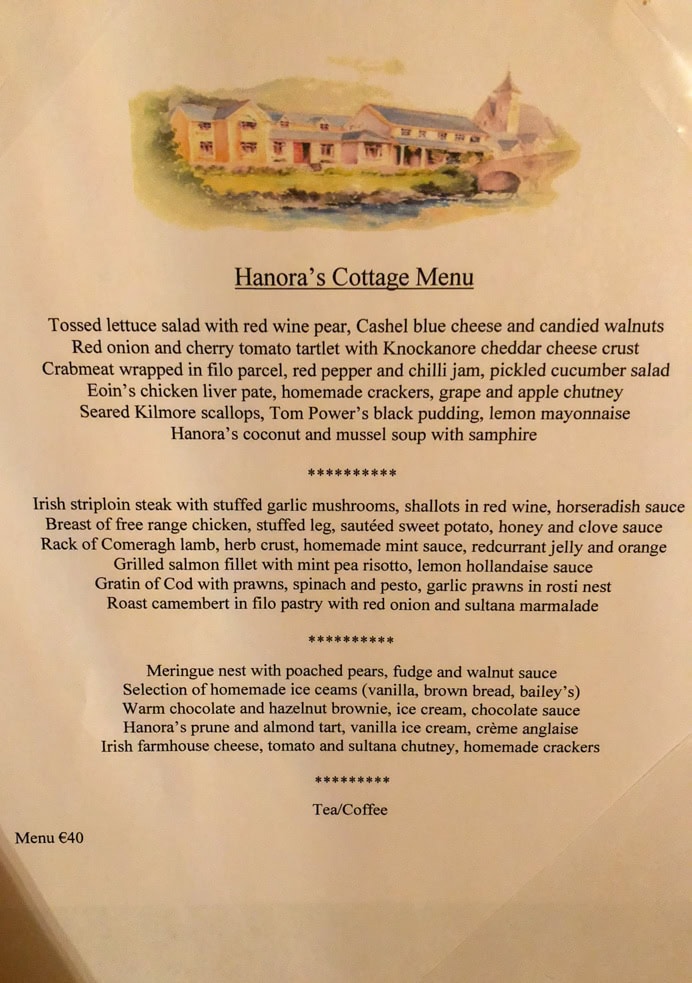 Hanora's Cottage Country House and Restaurant review. The dinner.