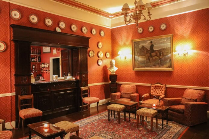 Longueville House Cork review - this is a stunning four-star heritage-listed Georgian property in Mallow Co. Cork in Ireland. This is the red residence bar.