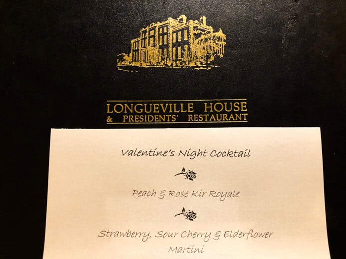 Longueville House Restaurant review - the Valentine's Night cocktails