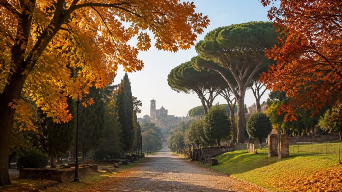 Foliage autunnale in un parco storico di Roma