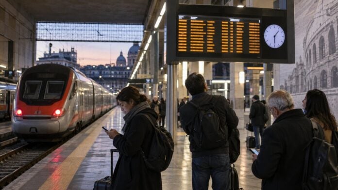Passeggeri in attesa durante lo sciopero dei treni a Roma