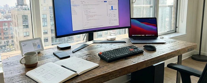 Screenshot showing Google AI Studio's interface on a computer screen against a minimal workspace with coffee and notepad.