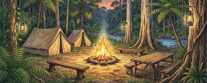 Dschungelcamp Lagerfeuer im australischen Urwald