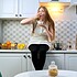 Girl with appetite eating homemade freshly prepared food