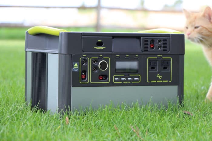 Goal Zero Yeti solar generator sitting in the grass