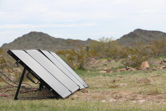 solar panels outside during a cloudy day