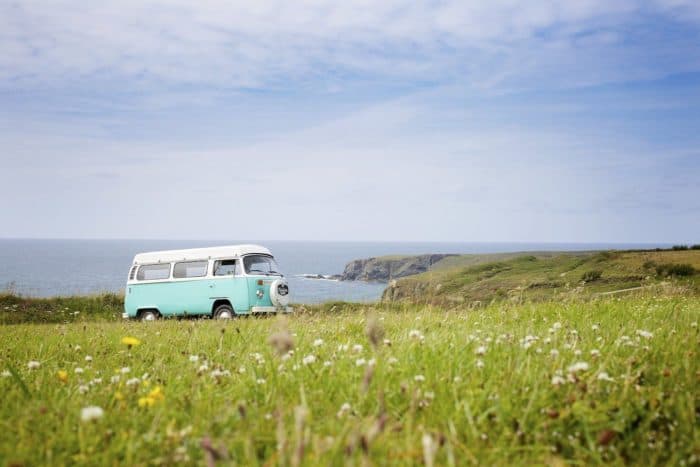 vw bus camping by the ocean