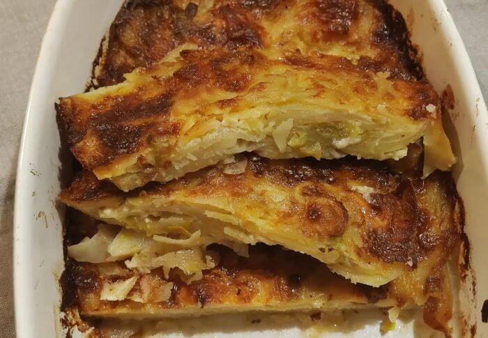 Gratin de pommes de terre poireaux camembert