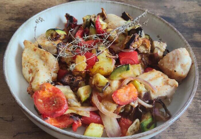 Poêlée de légumes et poulet mariné à l’Air Fryer