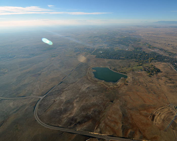 Aerial view over the plains of Colorado Springs during our hot air balloon experience.