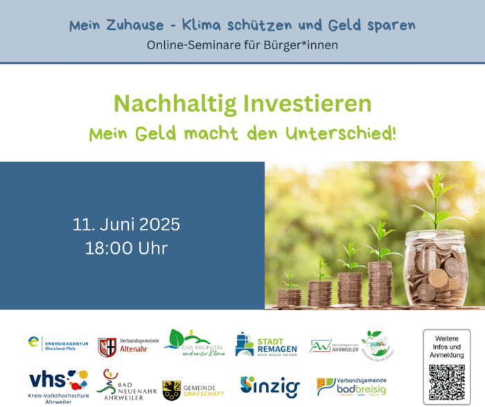 20250611 nachhaltig Investieren | Kreisverwaltung Ahrweiler Online-Vortrag Informationsveranstaltung nachhaltig investieren mein Geld macht den Unterschied mein Zuhause Klima schützen Geld sparen