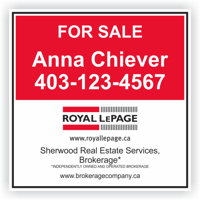 Royal LePage For Sale Sign (Red top) 24"w x 24"h