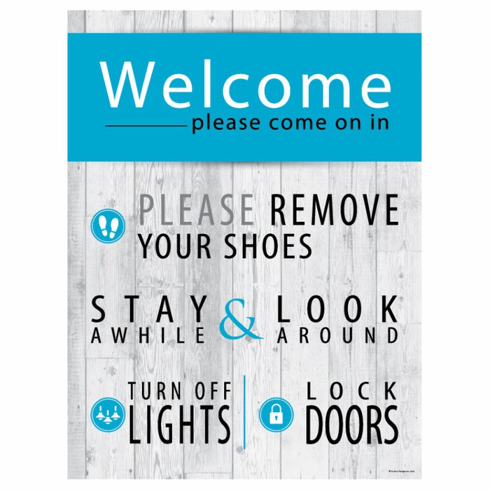 White woodgrain/ Blue - Welcome Sign