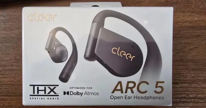 Cleer ARC 5 open-ear wireless earbuds with touchscreen charging case