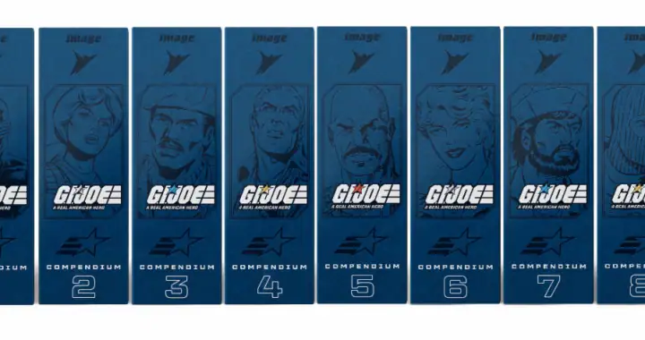 G.I. Joe: A Real American Hero Compendium Sets 1 and 2 Kickstarter image from Skybound and Hasbro featuring deluxe hardcover collections