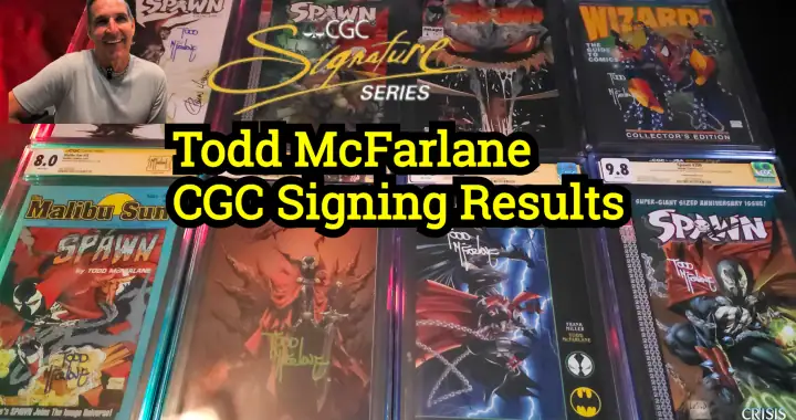 Todd McFarlane CGC signing results featuring graded Spawn comics including Malibu Sun #13, Spawn #4, Spawn #200 variants, and Wizard Magazine #1