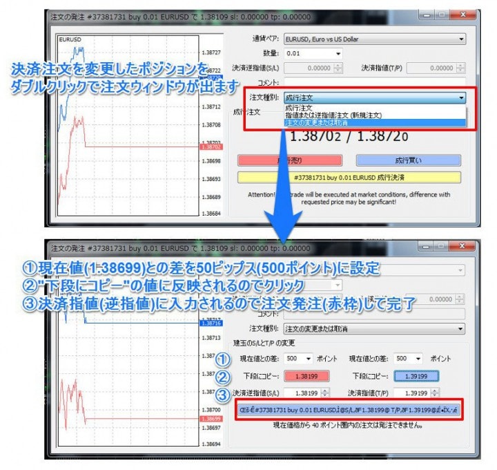 指値逆指値注文変更