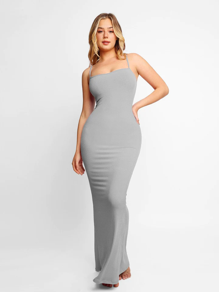 popilush soft modal loungewear 8 in 1 built in shapewear maxi dress shaping slip dress grey