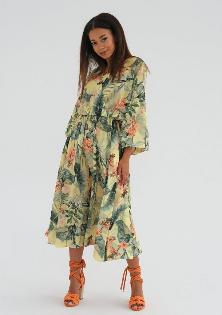 Vera - Letnia sukienka midi Yellow Leaves