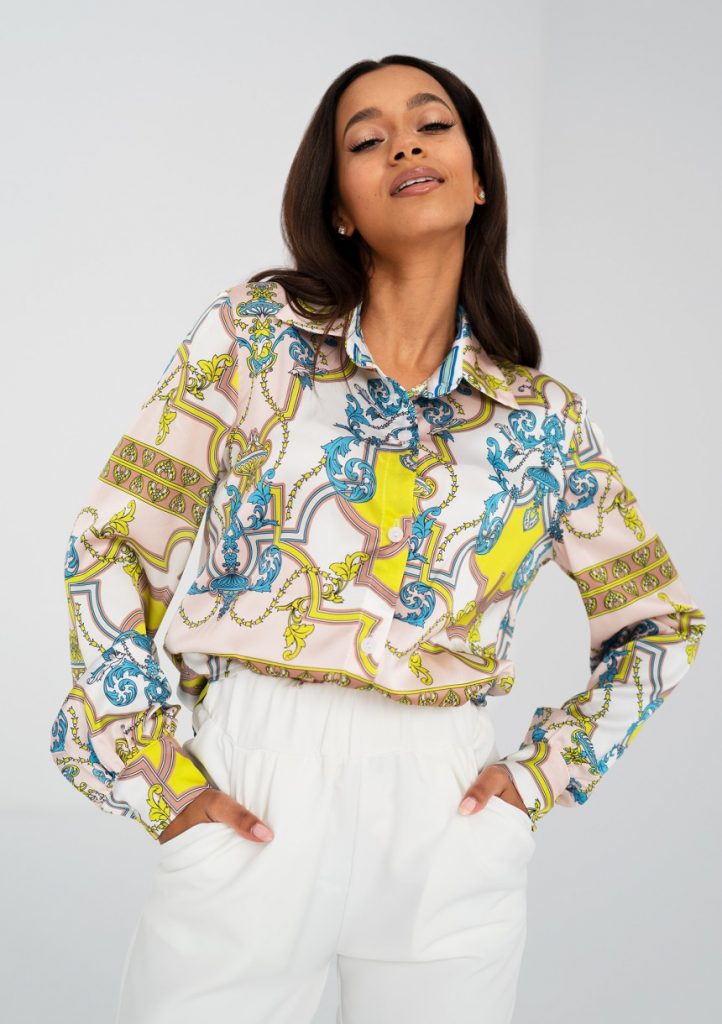 Dayla - Koszula damska z satyny Yellow Print