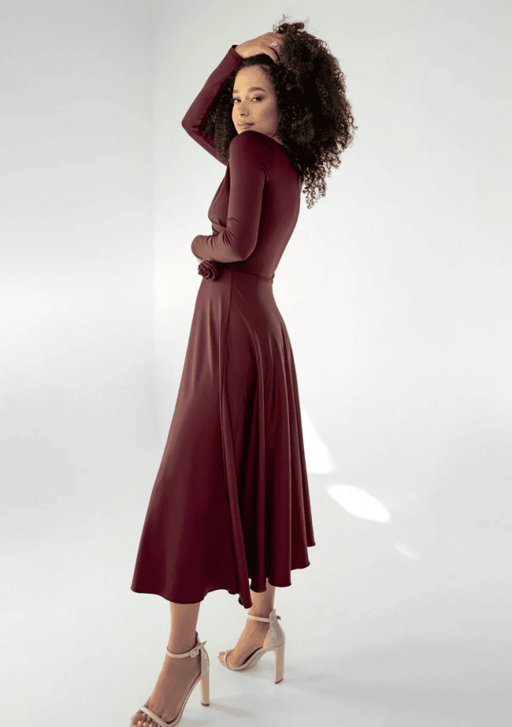 Rosey - Elegancka sukienka midi Bordowa