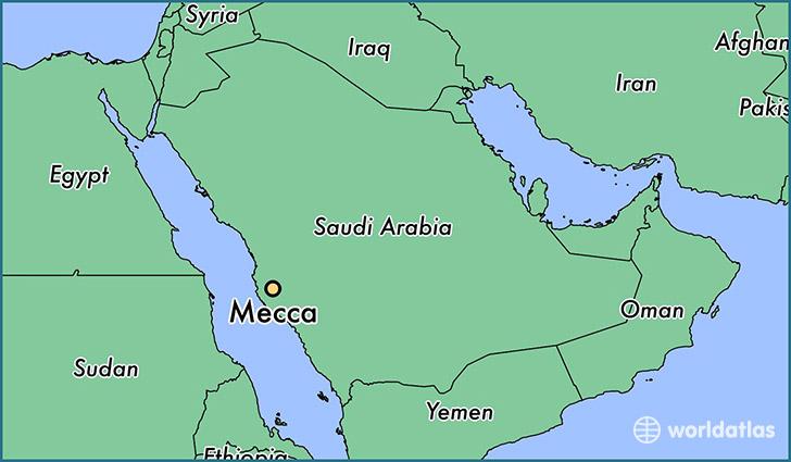 The image highlights Mecca found in Saudi Arabia as the original birthplace of Islam. credits of image to https://ar.maps-makkah.com/