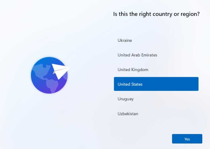 windows 11 choose country