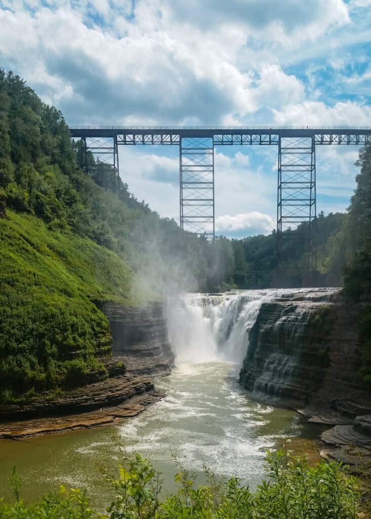 Upper Falls in Letwchworth park near the historic railroad bridge