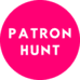 Patron Hunt logo a pink circle with white letters