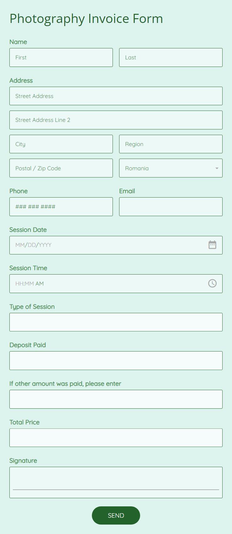 Photography Invoice Form Template