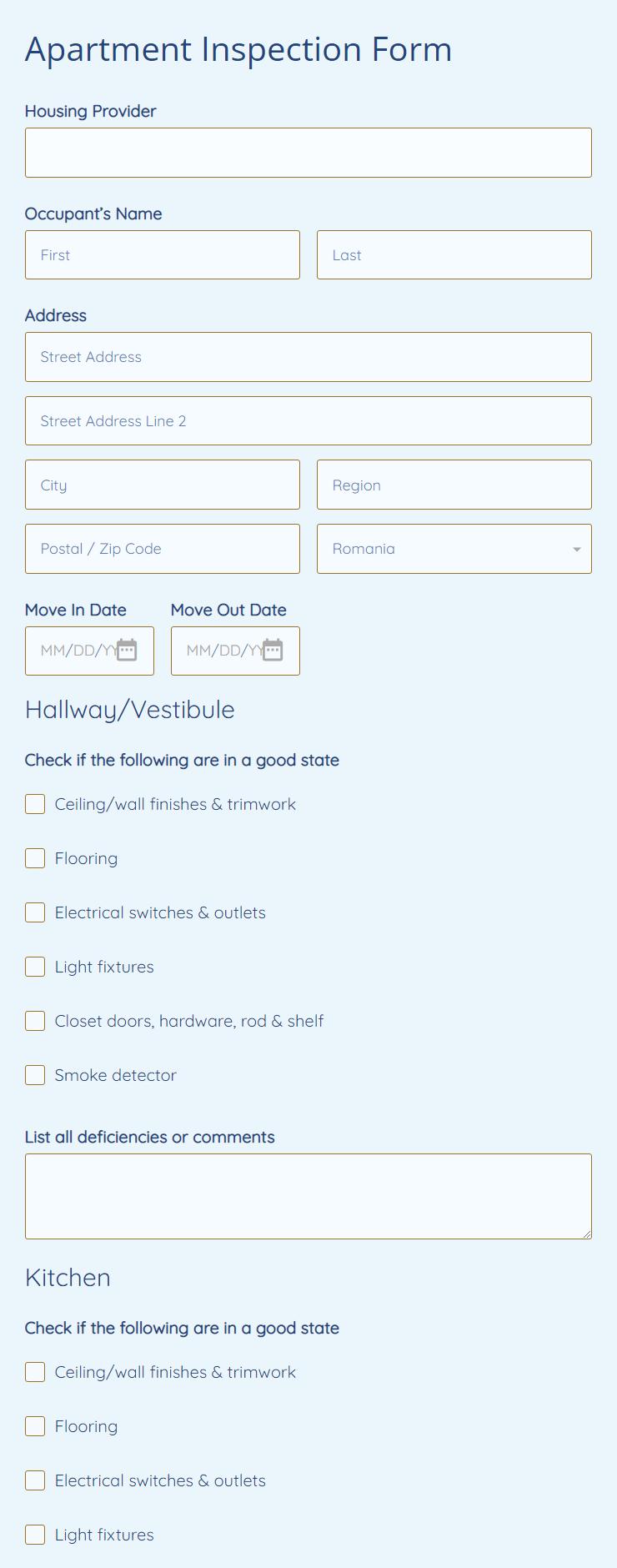 Apartment Inspection Form Template