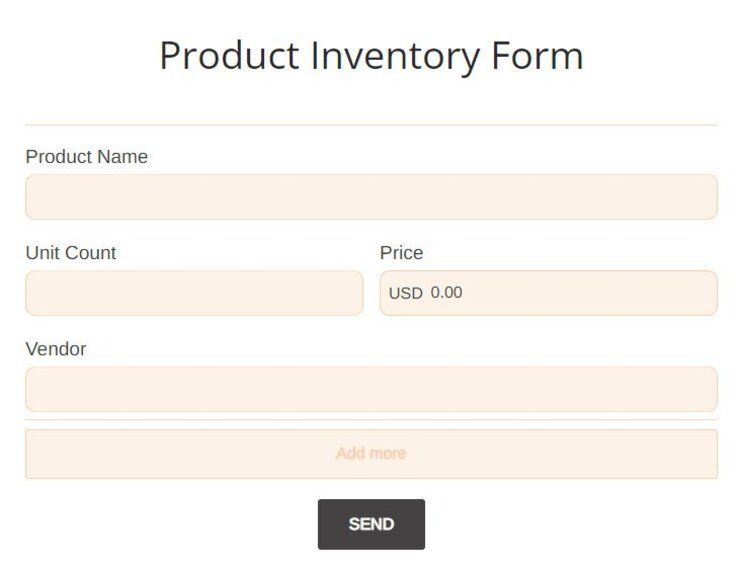 product inventory form