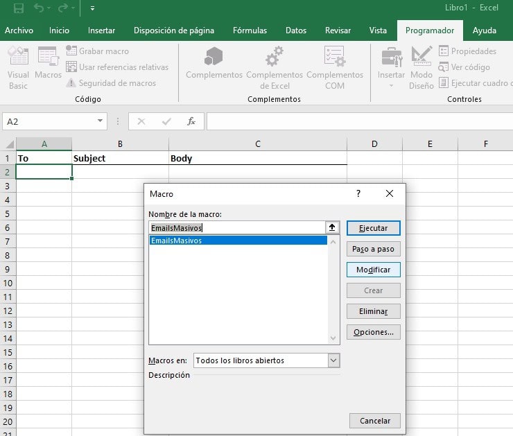 Macro e-mails masivos con Outlook