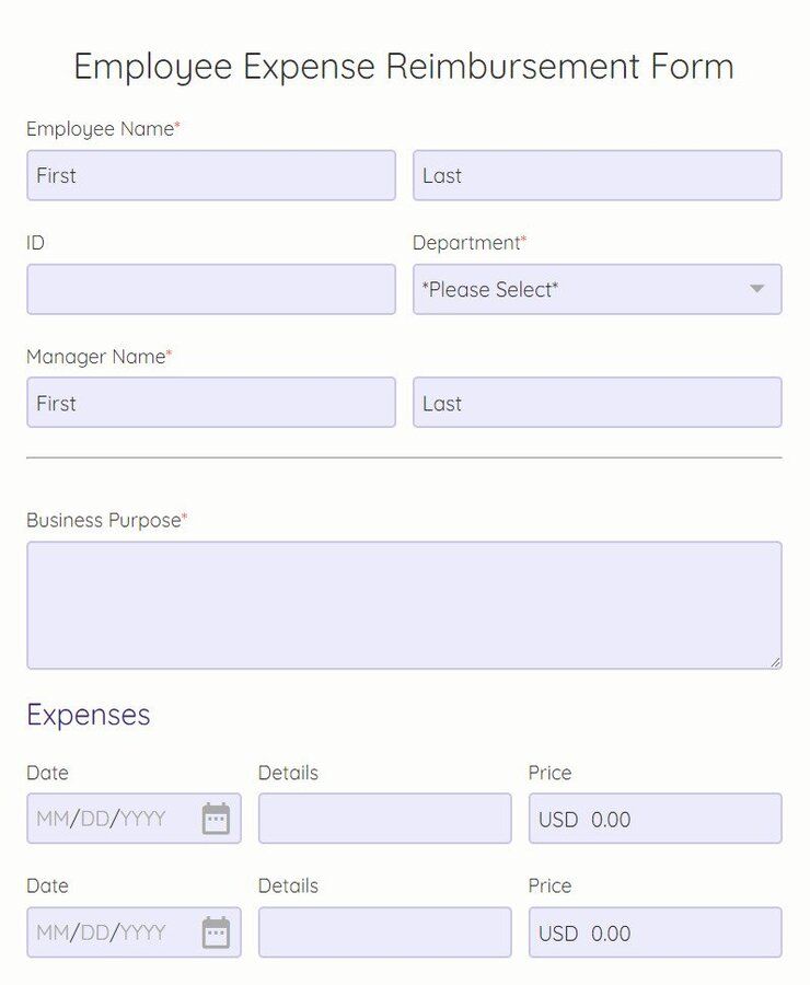 employee expense reimbursement form