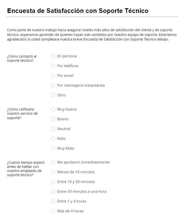 encuesta de satisfaccion con soporte tecnico