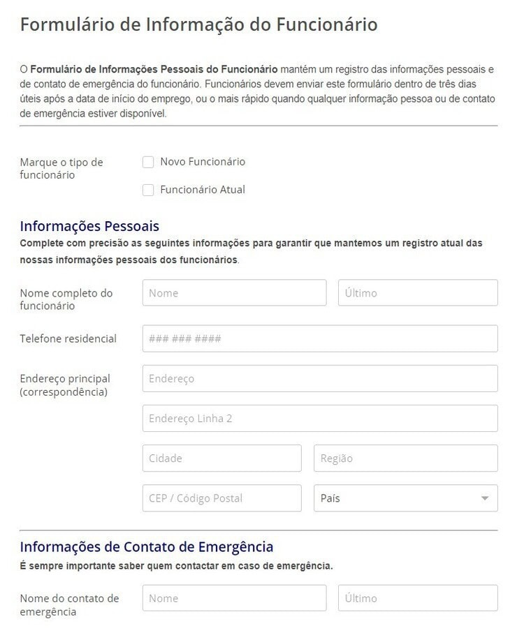 formulario de informacao do funcionario
