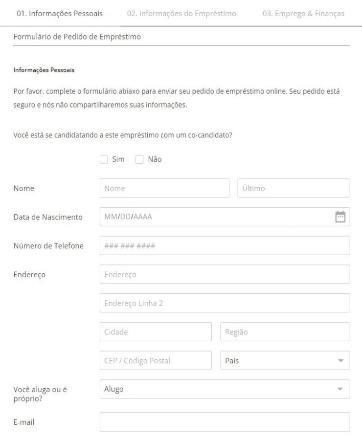 formulario de pedido de emprestimo