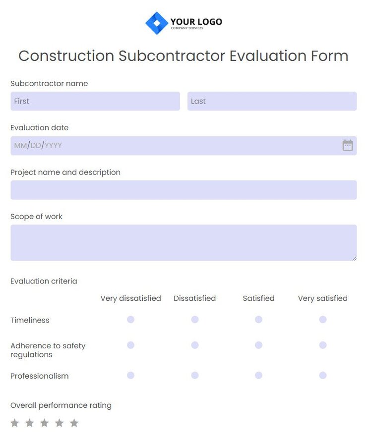 construction subcontractor evaluation form