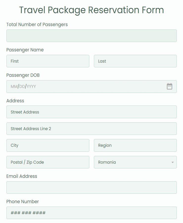 travel package reservation form