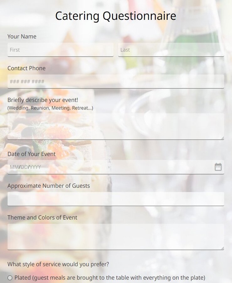 catering questionnaire