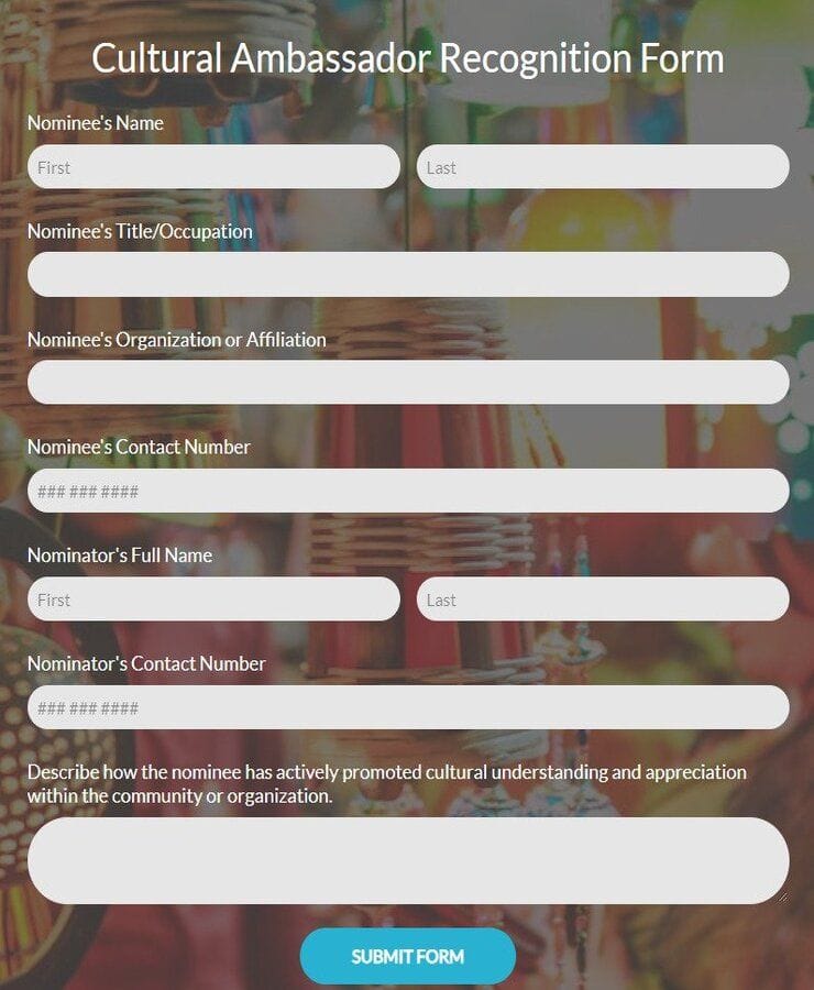 cultural ambassador recognition form