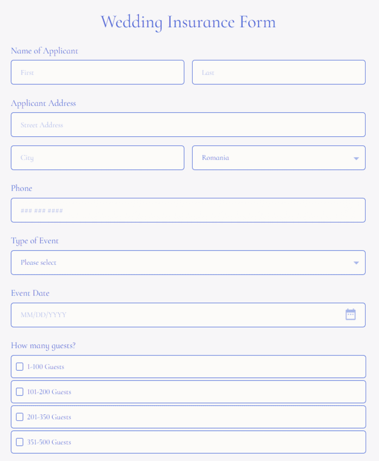 Wedding Insurance Form