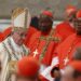 Pope Francis leaves after a consistory to create 14 new cardinals in St. Peter's Basilica at the Vatican in this June 28, 2018, file photo. The pope will create 20 new cardinals at an Aug. 27 consistory, further placing his mark on the College of Cardinals that will one day elect his successor. (CNS photo/Paul Haring)
