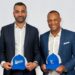 Kash Shaikh, left, with MLB Hall of Famer Adrian Beltre at the launch of Baseball United’s second franchise, Karachi Monarchs. (Baseball United)