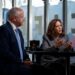 Minnesota Gov. Tim Walz and US Vice President Kamala Harris sit for an interview with CNN’s Dana Bash on August 29, 2024, at Kim’s Cafe in Savannah, Georgia.
