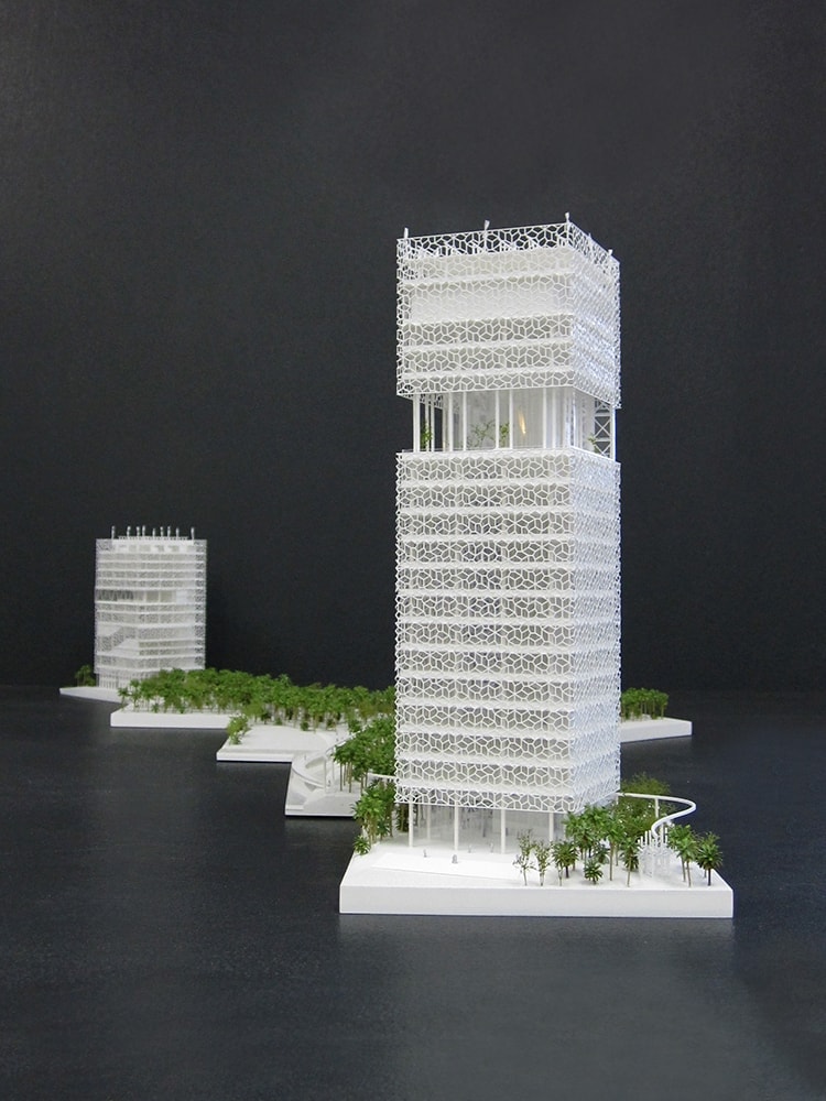 maquette blanche du centre de conférence et siège social pour KFAS au Koweït par Petitdidierprioux architectes