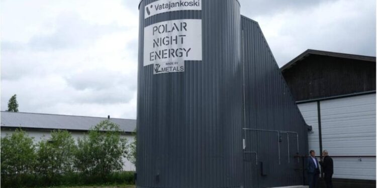 The Sand battery in its tall grey silo